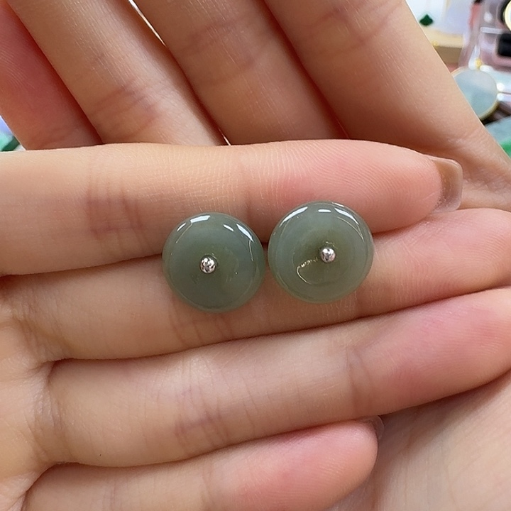 翡翠未镶嵌颈饰平安扣耳钉