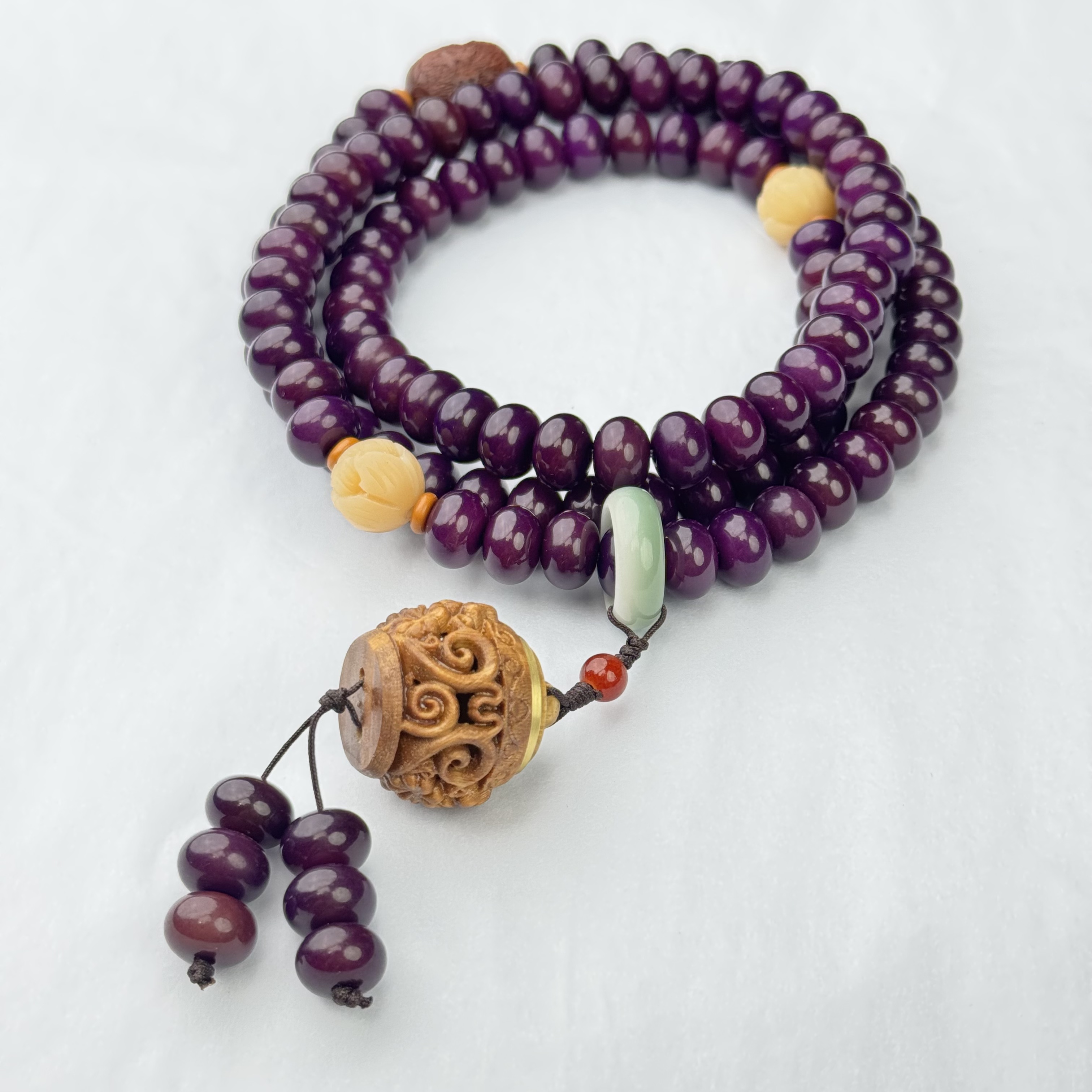 紫罗兰算盘珠108颗8*11+香炉+木乾坤珠(无礼盒)K238