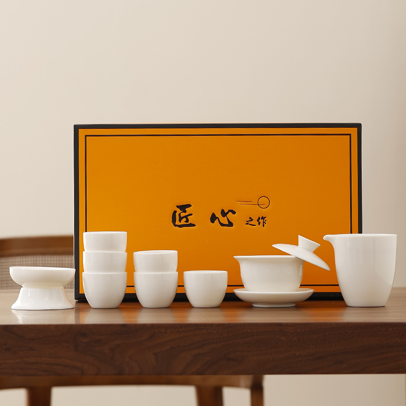 A 189 (礼盒装)羊脂玉瓷功夫悬停茶具套装家用办公室高档白瓷泡茶