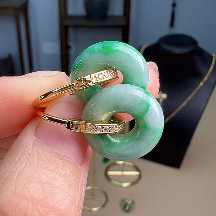 翡翠耳饰银S925镶嵌耳饰