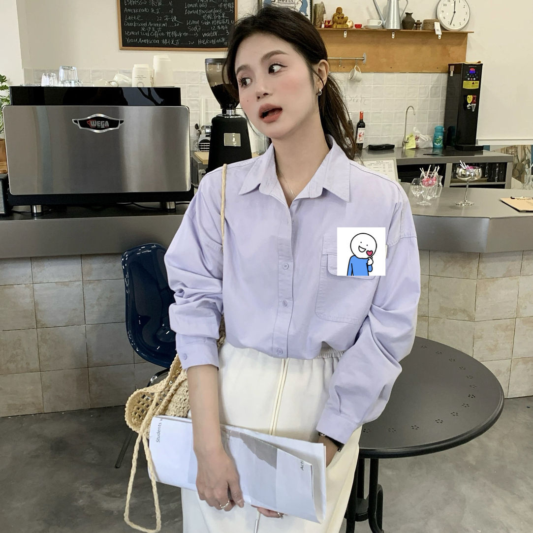 【海南肉丝】韩系长袖休闲糖果色衬衫翻盖6218