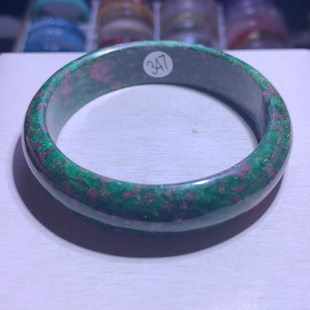 水晶银S925镶嵌手镯红绿宝61.5圈347