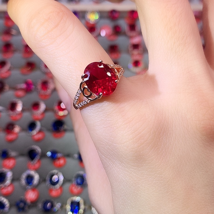 红宝石戒指银S925镶嵌