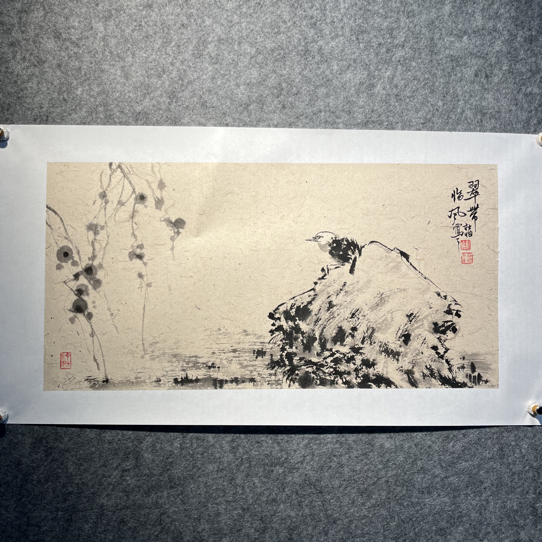 国画纯水墨四尺四开横幅《玉带临风》尺寸68×34厘米