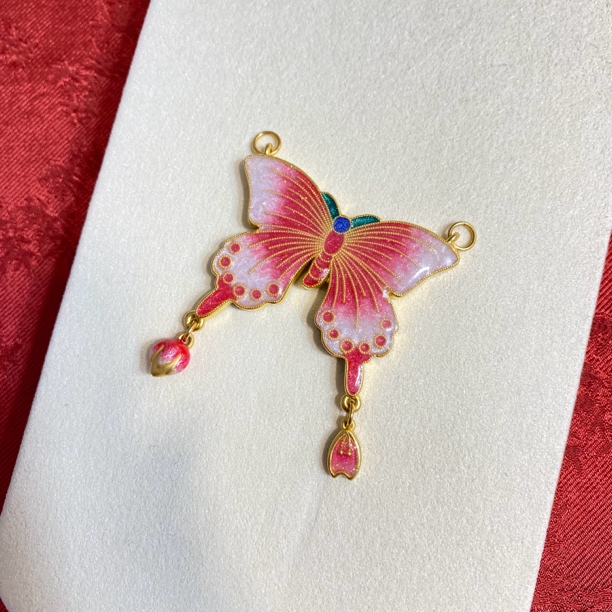 特价款足金999精品烧蓝大蝴蝶吊坠