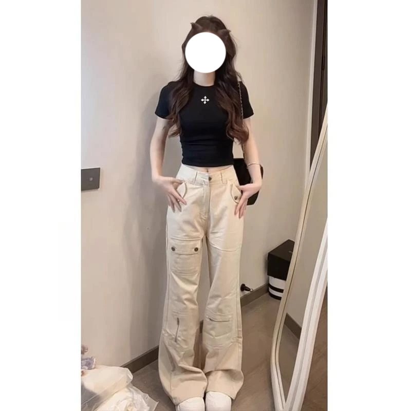 【破价+运费险】美式工装牛仔裤女夏季新款低腰宽松显瘦直筒拖地裤