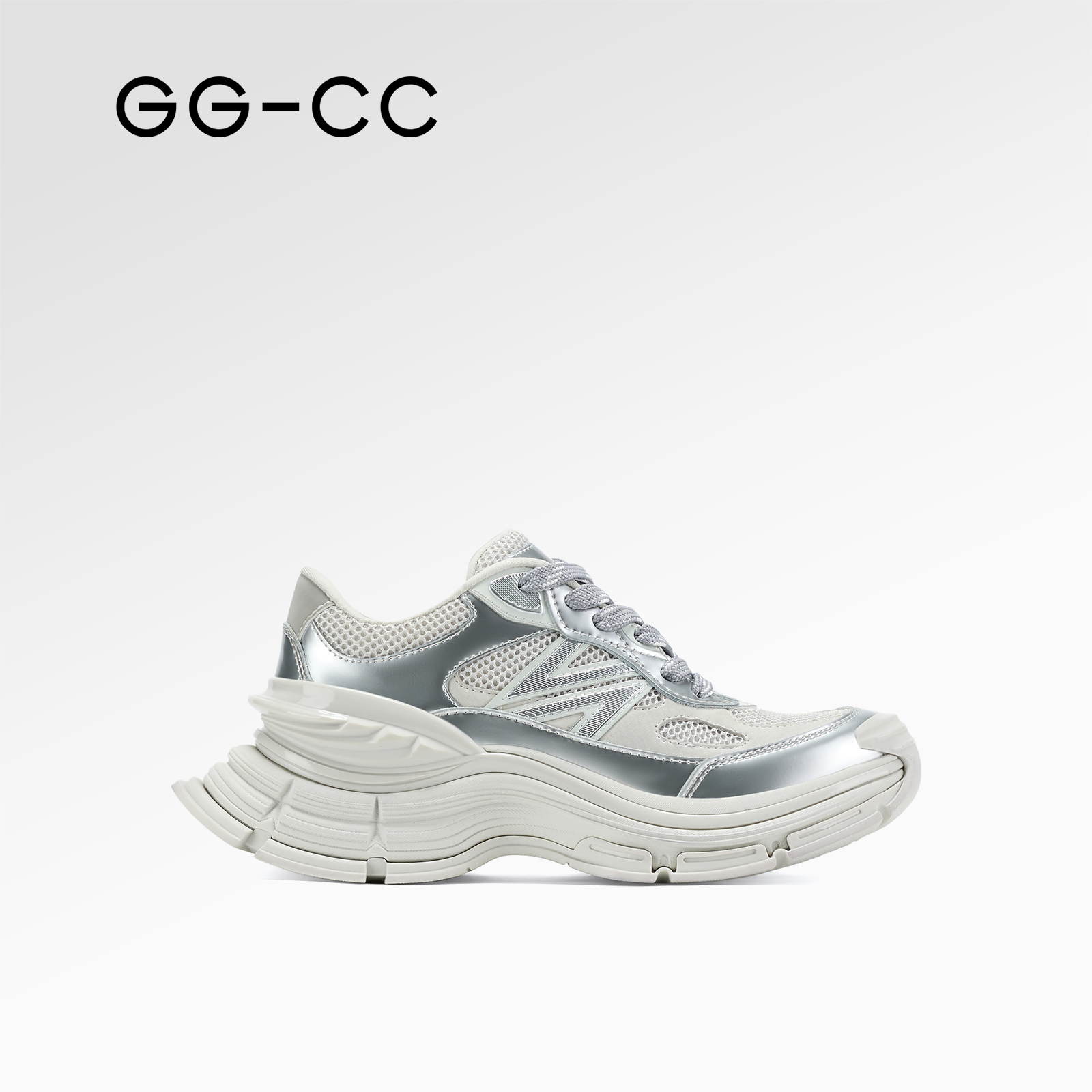 【福利专享】GG-CC星河碎片2025年新款潮流厚底银色老爹鞋女9875