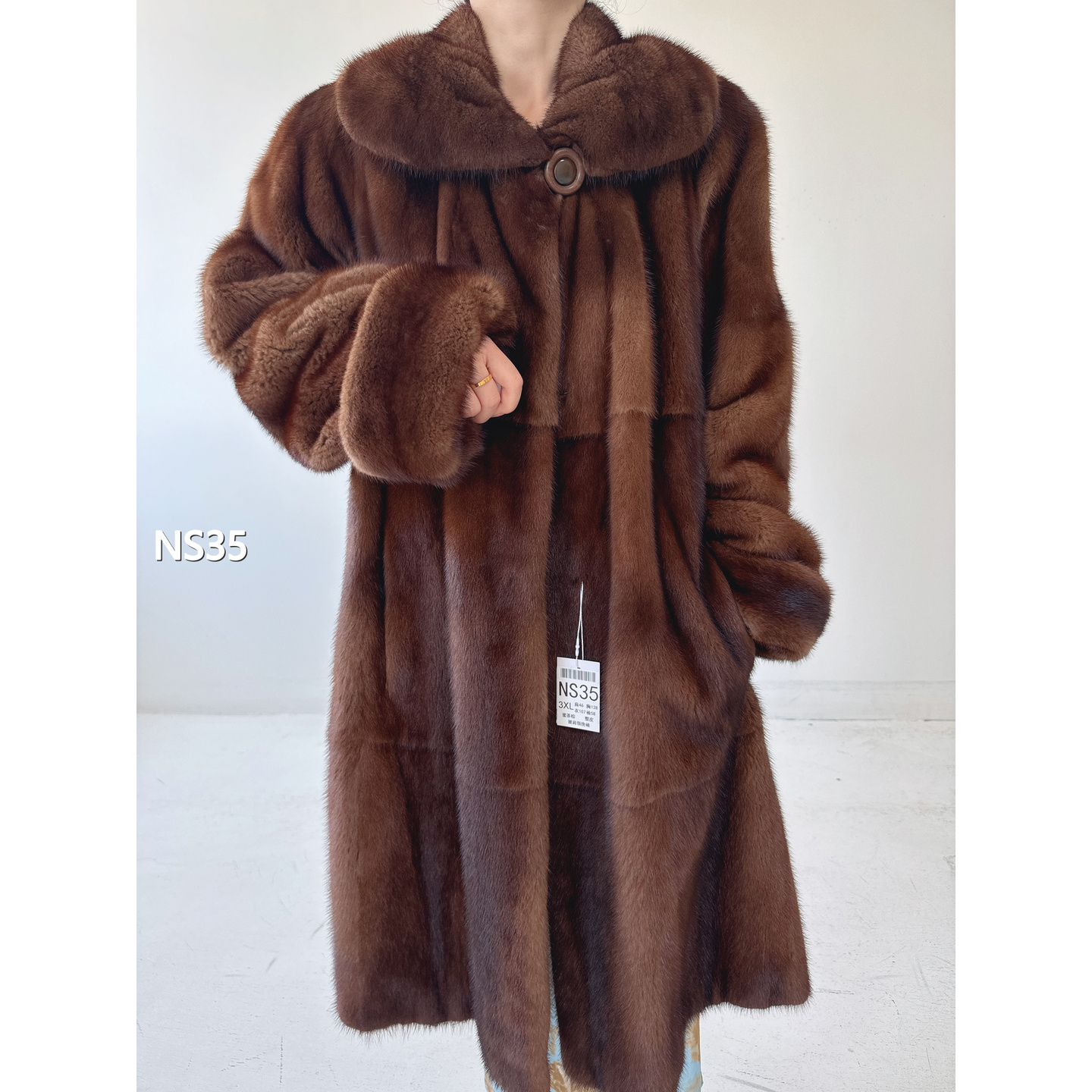 【NS35】3XL 蜜茶棕超长款整皮貂皮（肩46胸128衣107袖58）17035