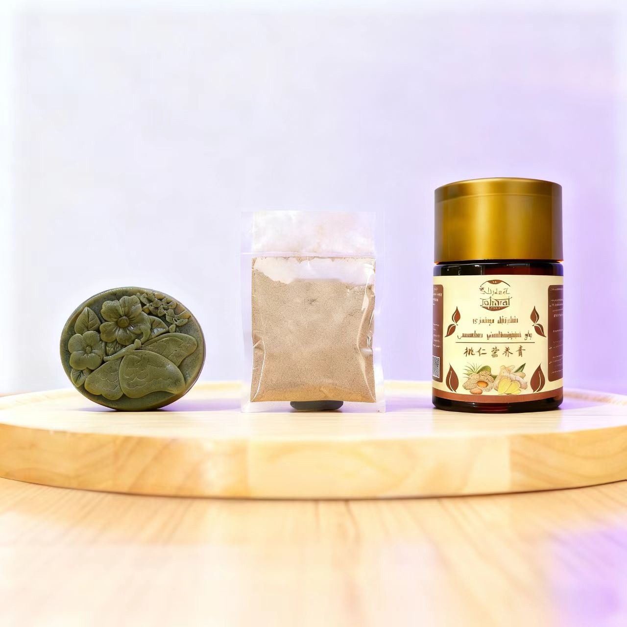 Juharay桃仁护发膏250ml 赠品 乌斯曼草手工洗头皂和沙枣胶粉（30）