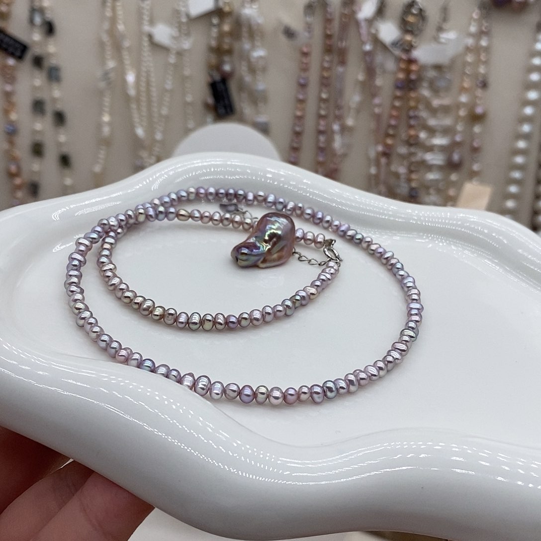 银S925镶嵌淡水珍珠天然淡水珍珠项链
