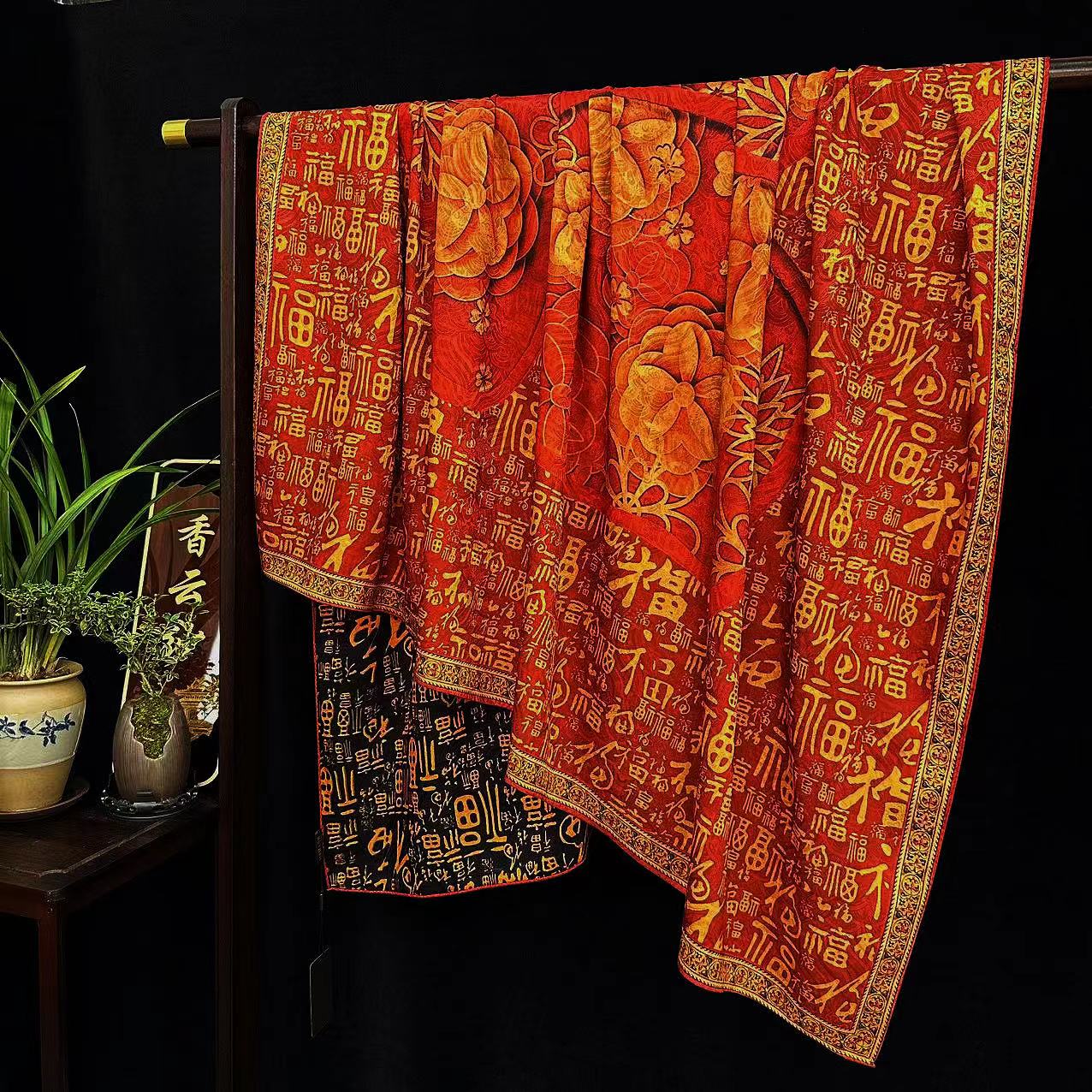 [万福金安]龙鳞纹国风披肩大方巾140*140（459-A）