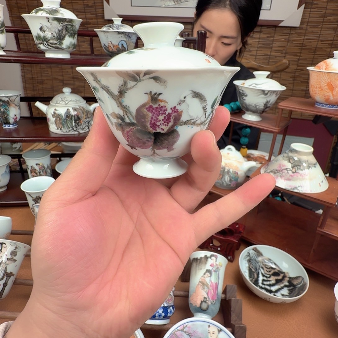 瓷摆件石榴盖碗多子多福