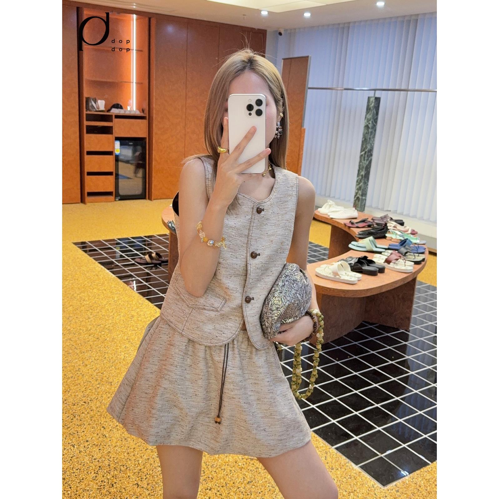 ICE DUST2025春夏颗粒感花纱无袖马夹半裙套装dopdop买手店