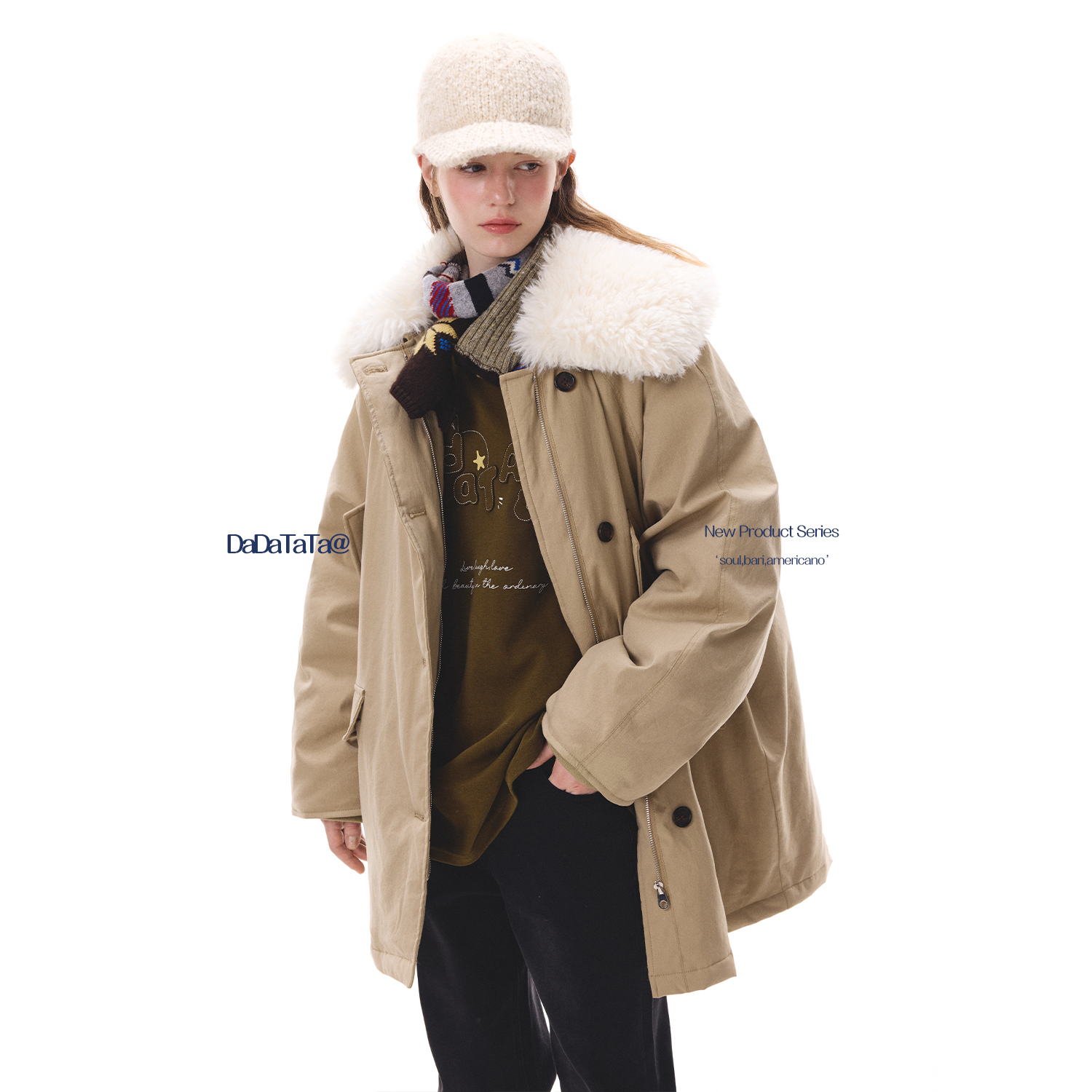 DADATATA晶咕白标【雪域黄昏】领子带 毛毛工装加厚外套DT1A4WT073A