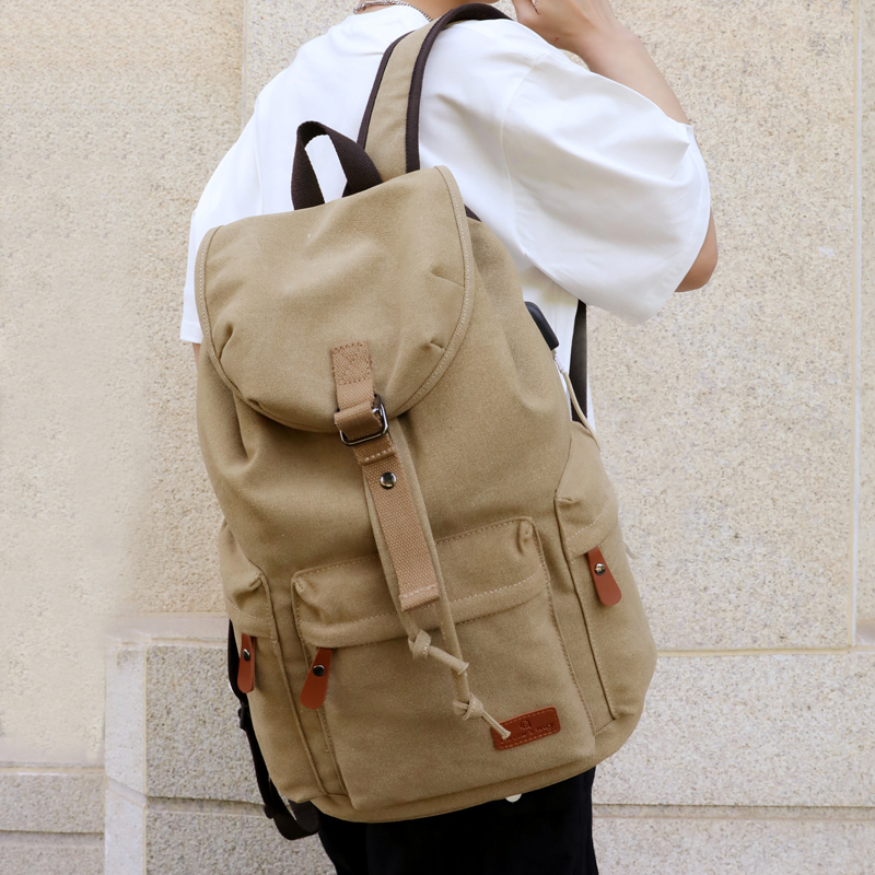 复古男士帆布双肩包男生高中大学生书包户外女时尚背包男韩版潮流