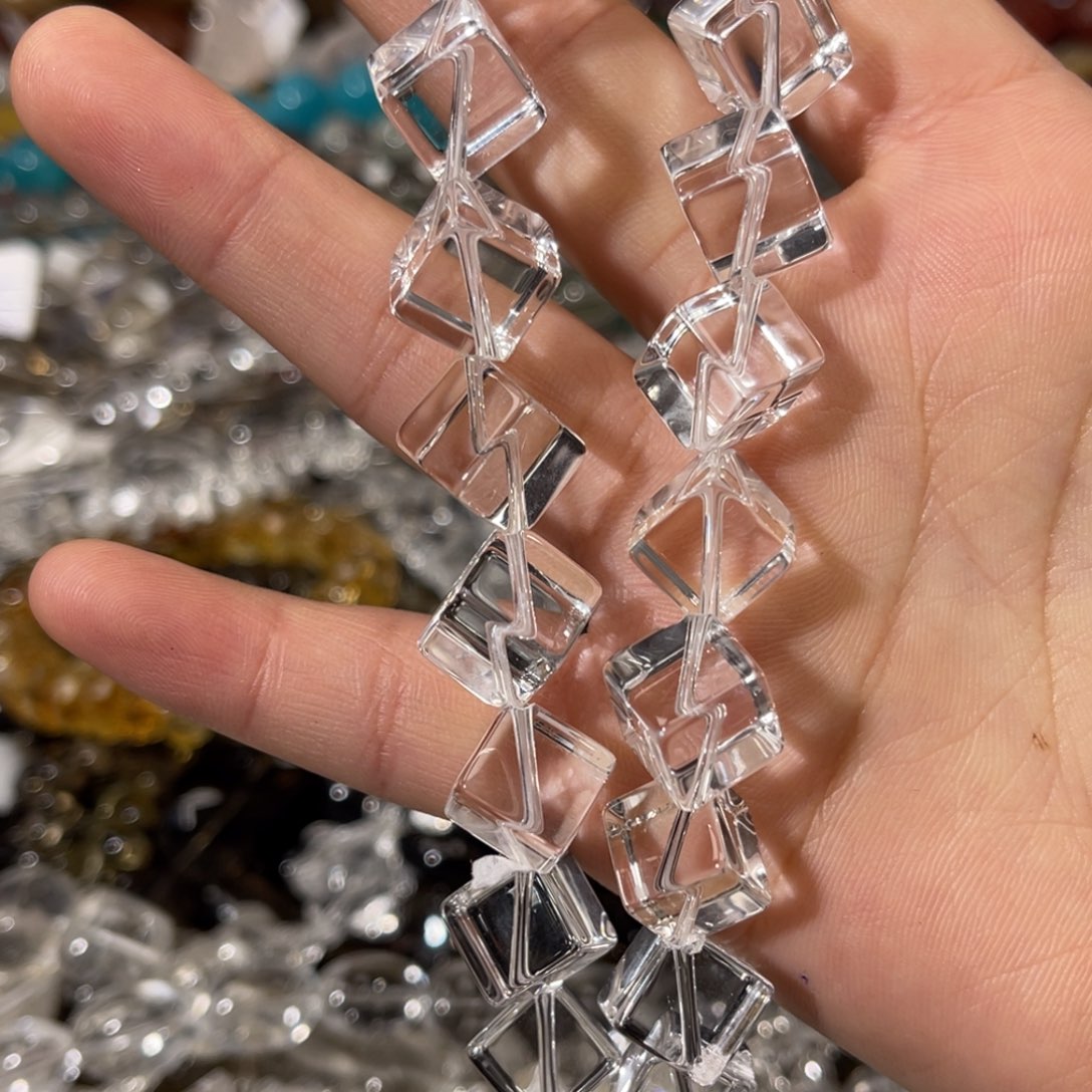 M***1银S925镶嵌紫晶珠宝半成品白水晶对角半条