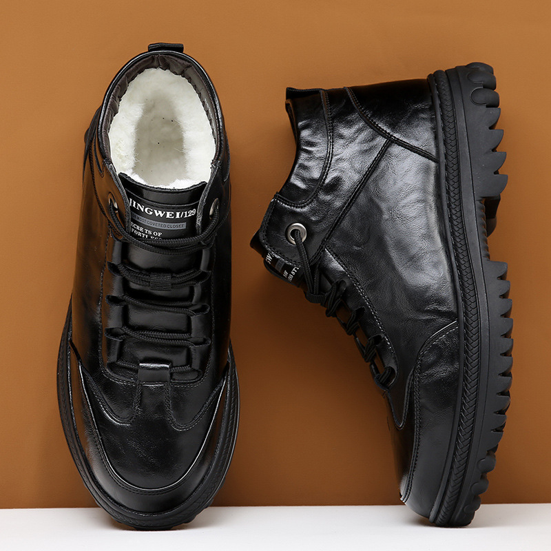 大码高帮雪地棉鞋加绒特厚男鞋保暖冬鞋皮鞋防滑中年爸爸真皮冬季