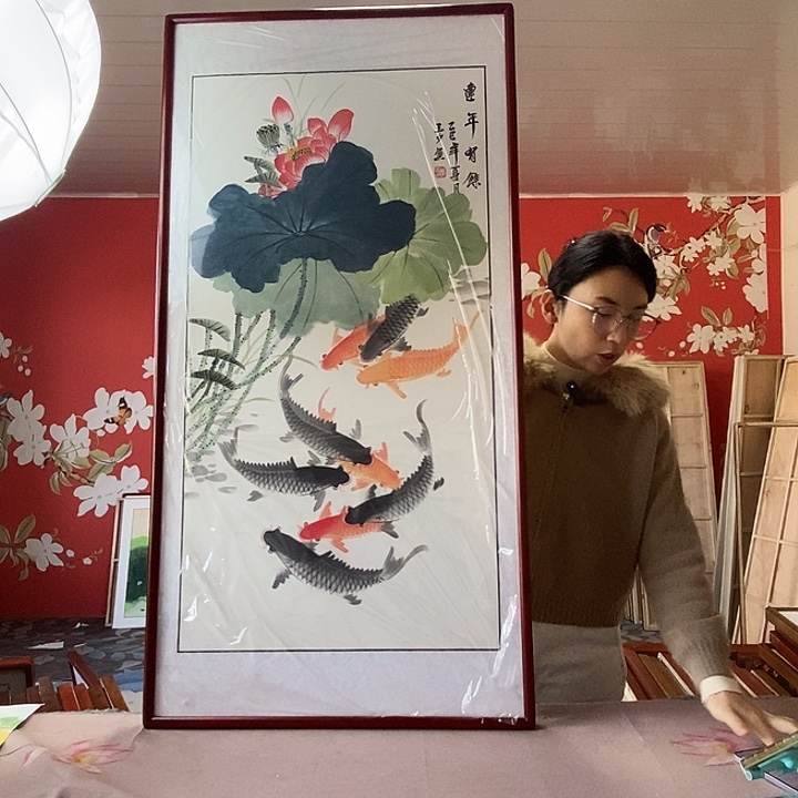 国画手写手绘带框包邮国画作品62✖️122