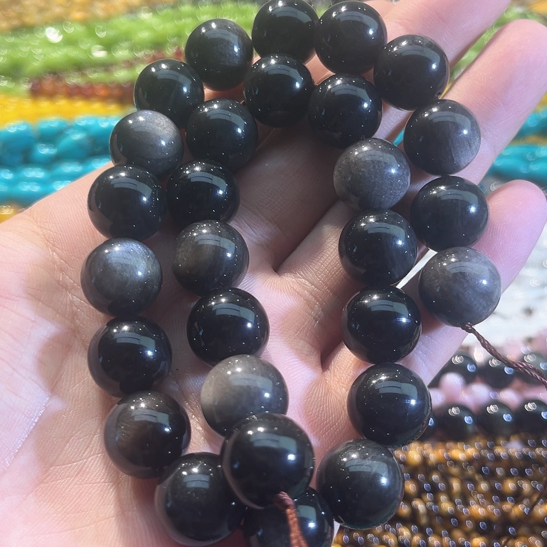 玛瑙/玉髓合金珠宝半成品双眼银曜一条14mm