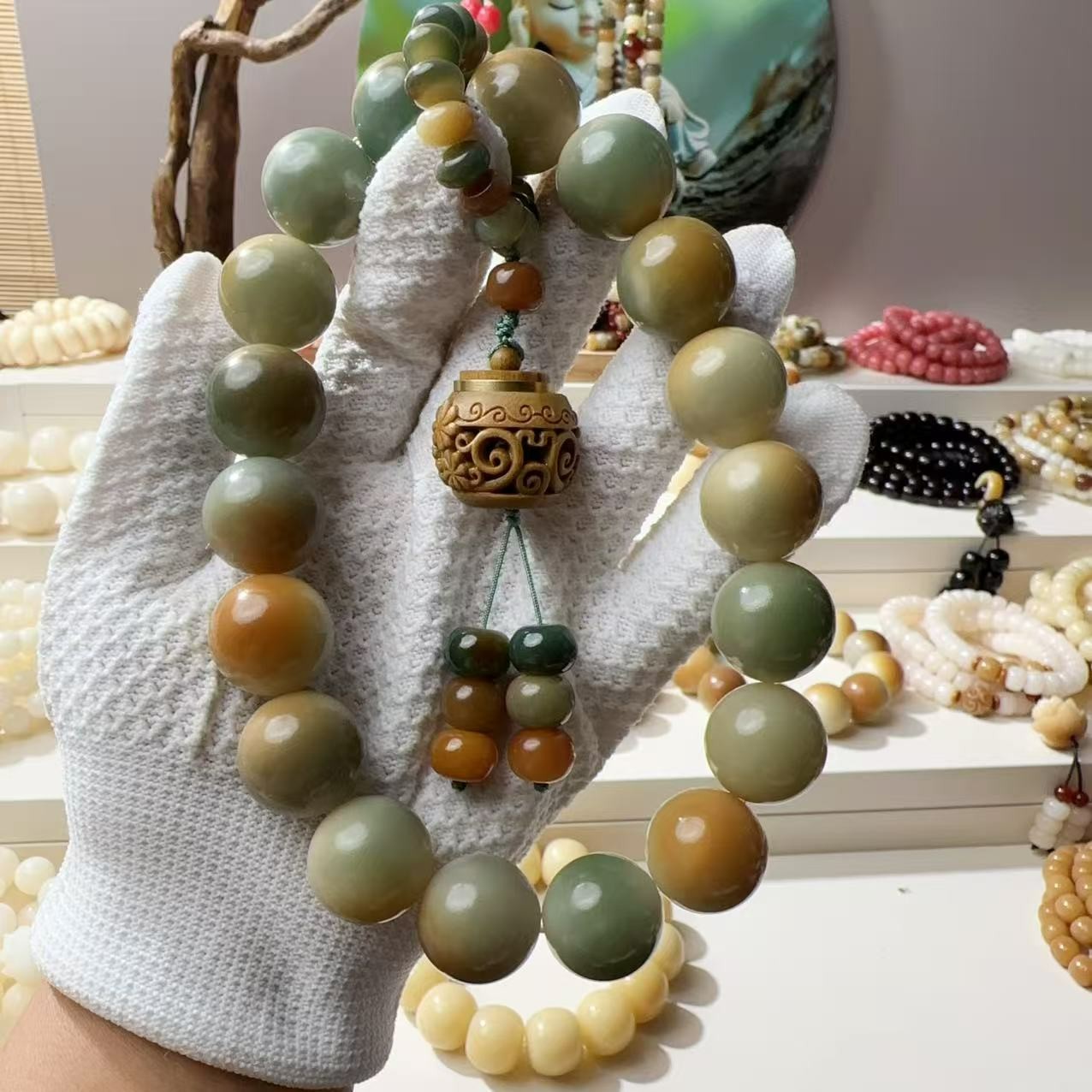 敦煌天然菩提根大尺寸圆珠敦煌手串手持男女文玩