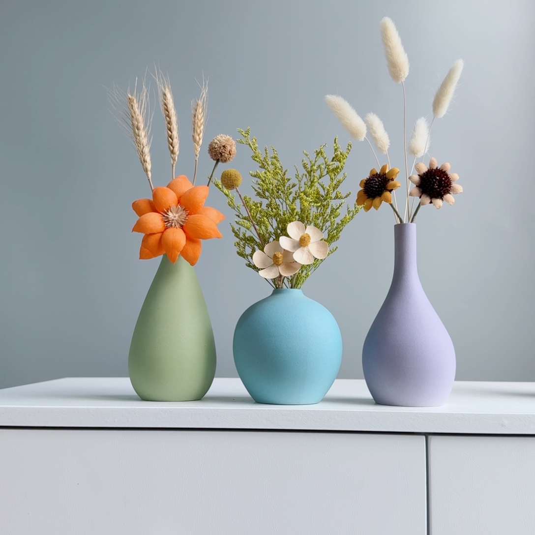 摆件陶瓷花瓶摆件含花总高约20-30cm