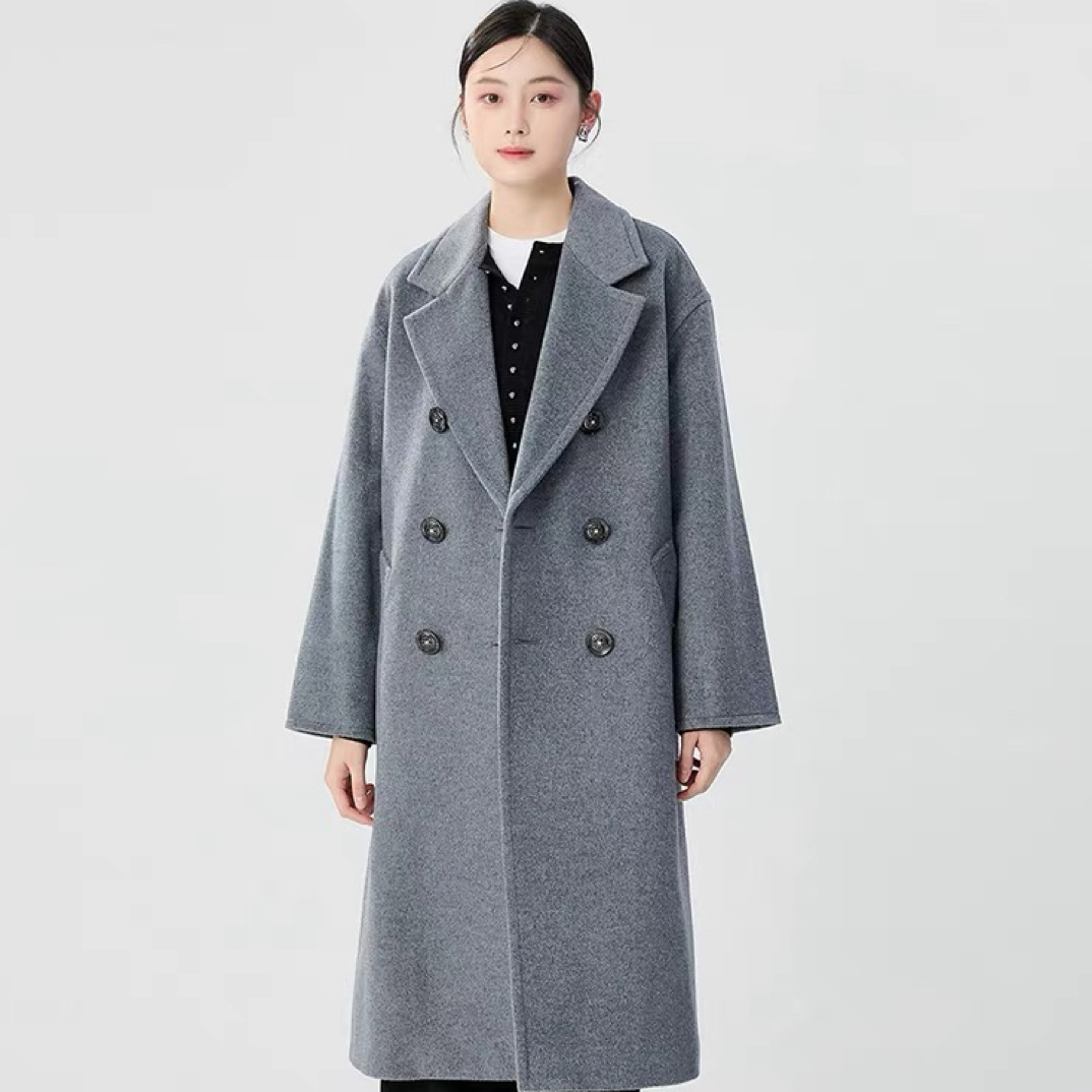 【官方正品】哥弟时尚百搭经典款双排扣宽松H型大衣外套女1400775