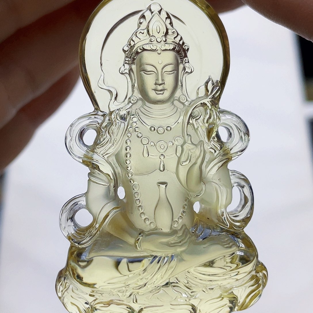 圈***宇水晶颈饰未镶嵌黄水晶大师观音吊坠