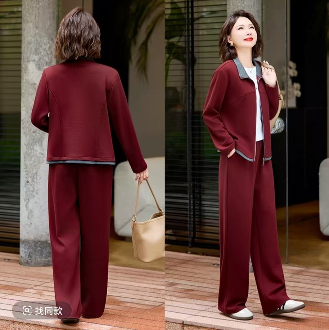 中年妈妈秋装开衫卫衣套装2025新款上衣洋气百搭中老年女装两件套