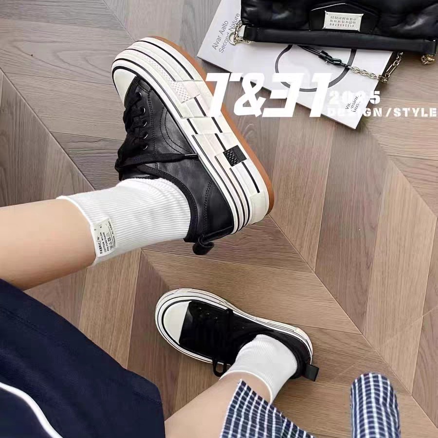 T31正品女鞋2025秋冬中古做旧油蜡牛皮双厚底增高休闲运动板鞋潮