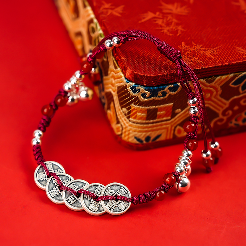 足银手链 足银五帝红绳设计款手链-520880