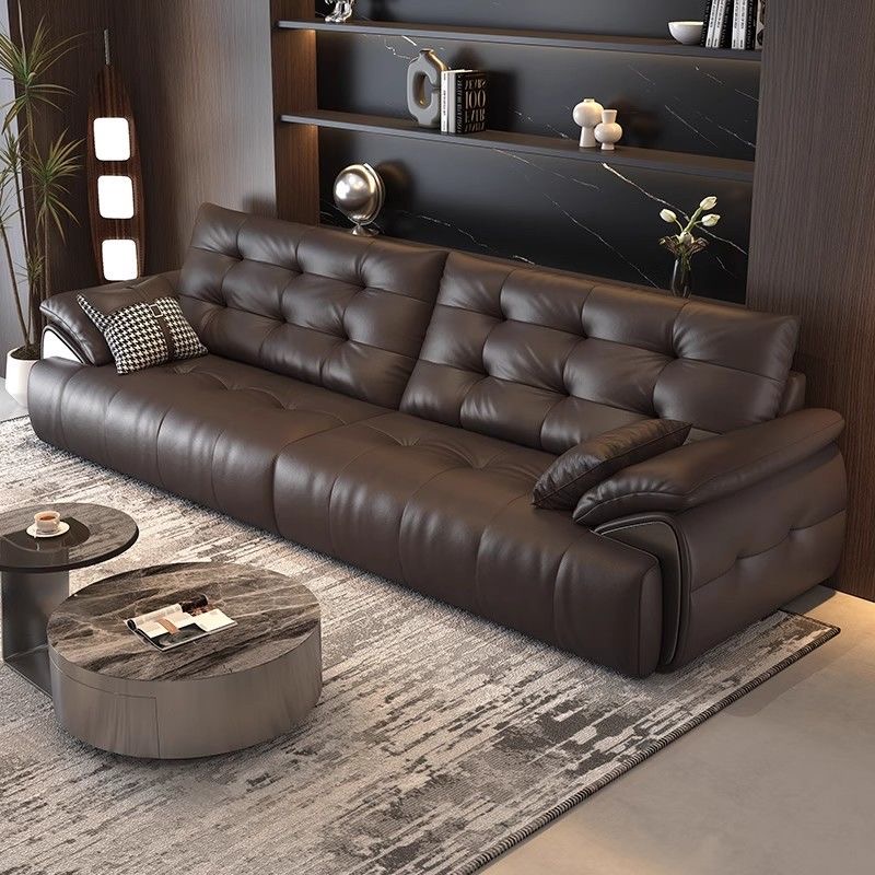 云朵沙发意式现代直排头层真皮沙发现代简约客厅直排沙发黑色