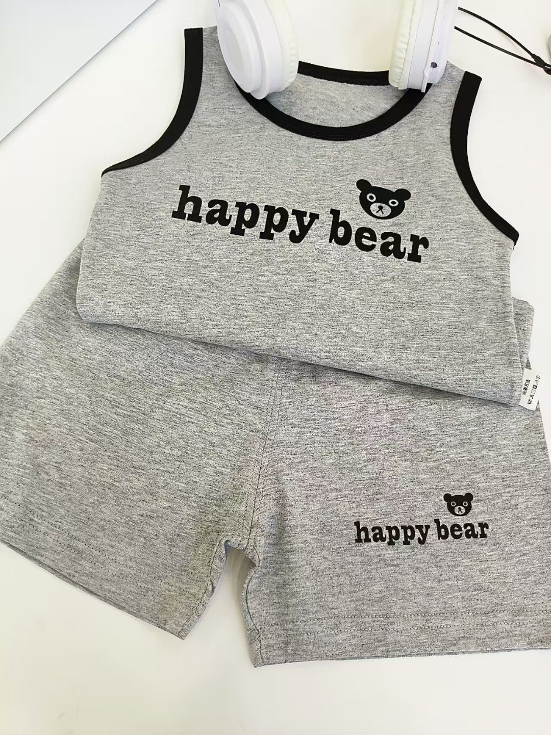 2566卡通印花短袖套装（灰色）