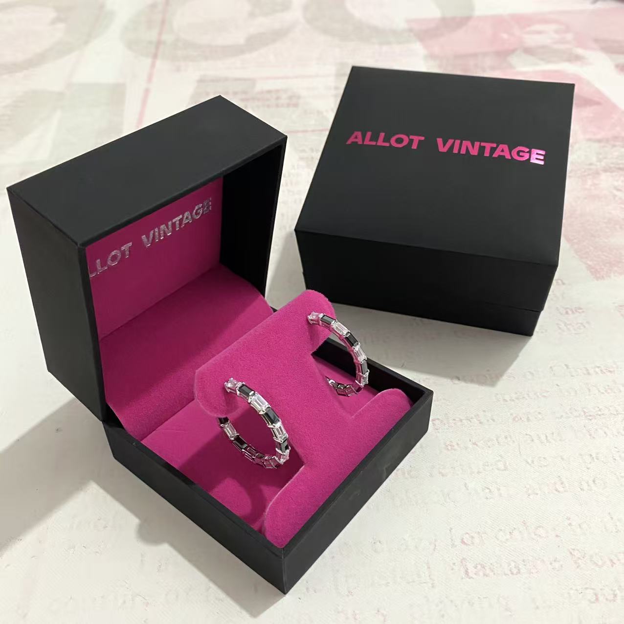 925银合成锆石耳饰 万圣限定 黑白中号方糖圈圈耳环暗黑超酷耳圈