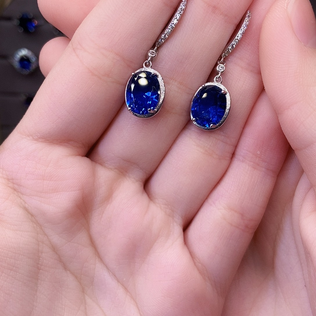 银S925镶嵌耳饰蓝宝石