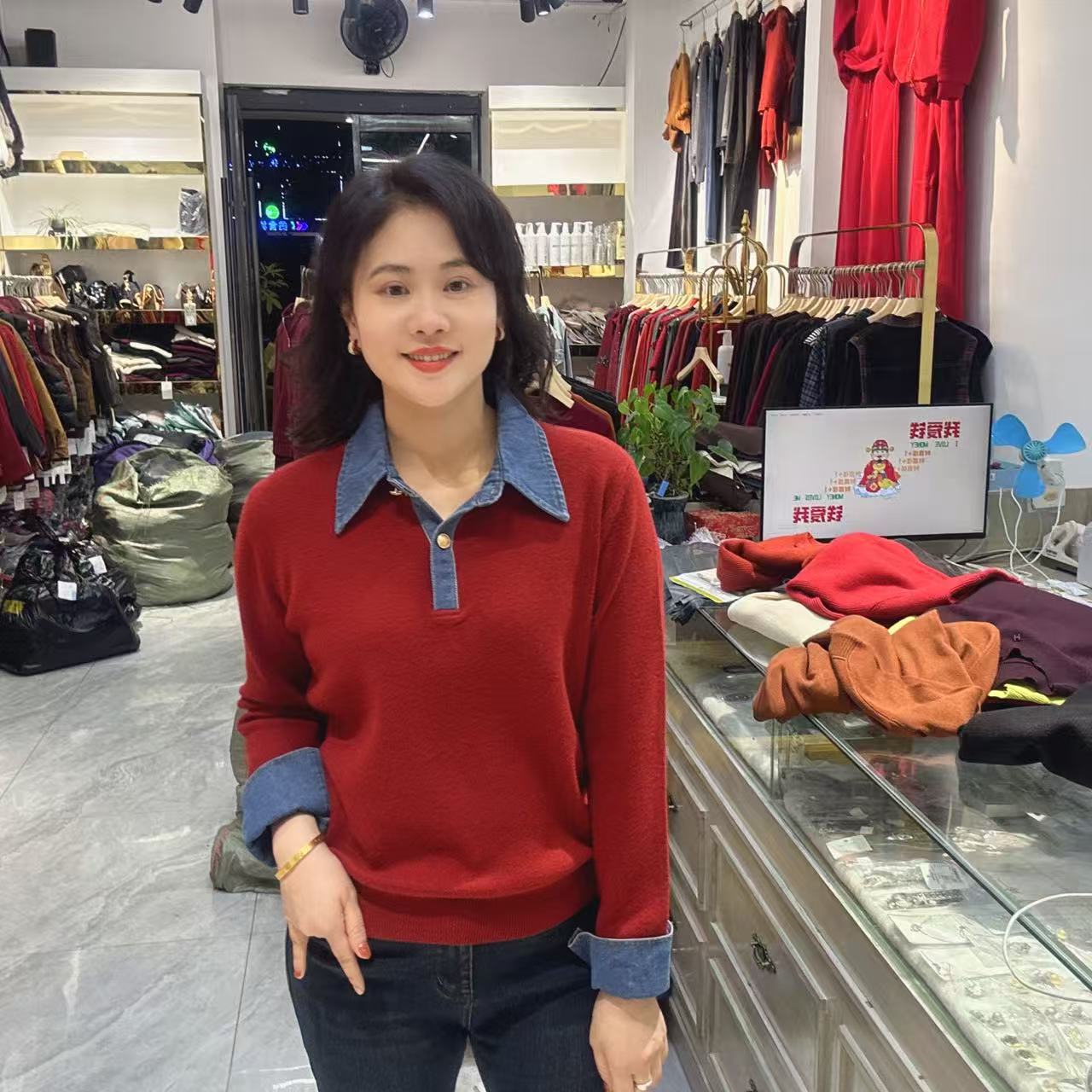 8-5025翻领针织线衣59长