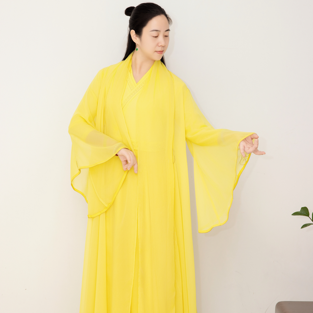 夏款轻盈舒适长款外披禅意汉服白色夏季古装中式外披花倾尘古风