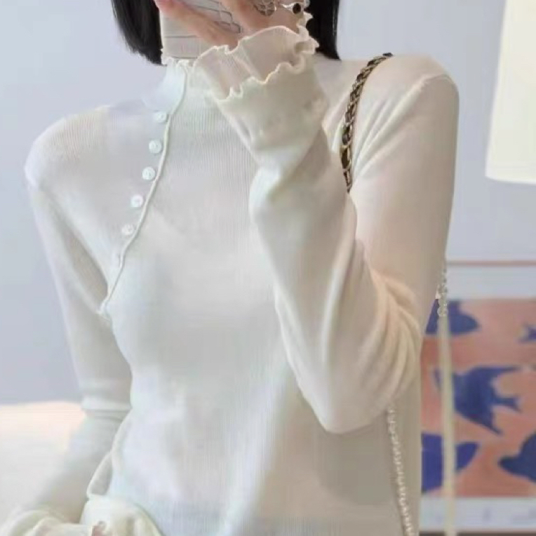 邹先森55311-30杭州品牌新款显瘦修身上衣木耳边T恤长袖百搭