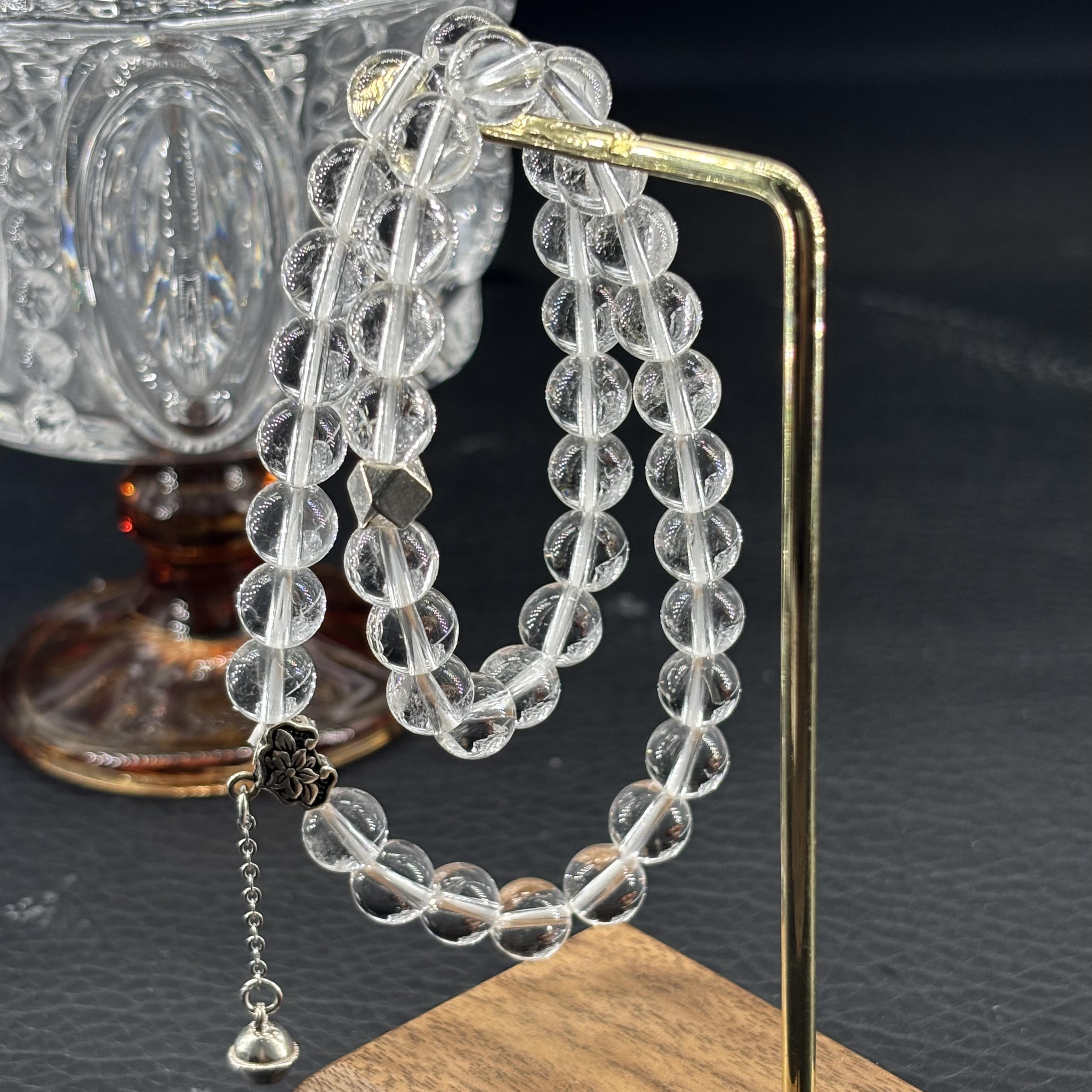 天然白水晶双圈藏风平安锁手串清透