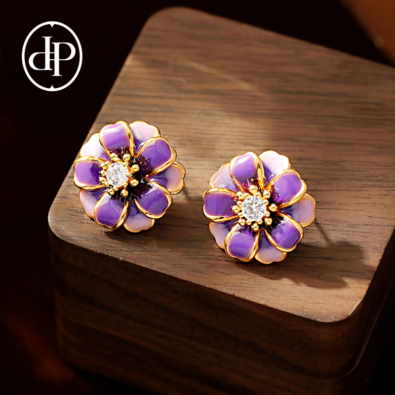 铜合金耳饰 镀18K金【紫气繁花耳钉】925银针30岁上档次轻奢饰品女