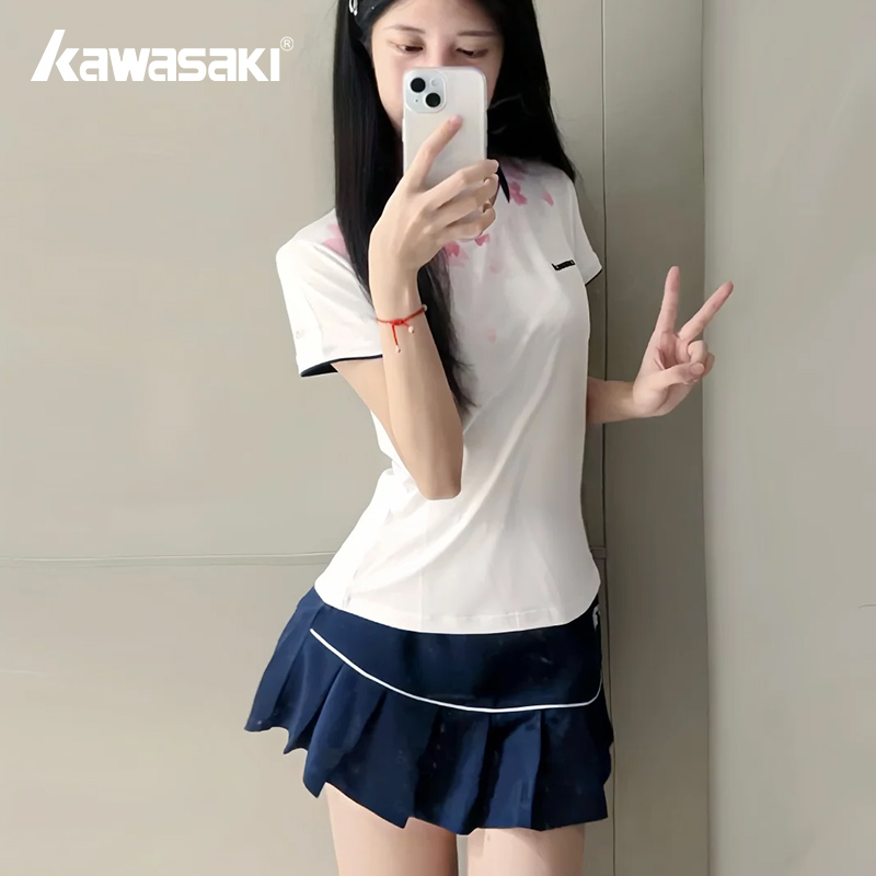 kawasaki/川崎羽毛球服网球女款速干吸汗繁花似锦时尚修身运动服