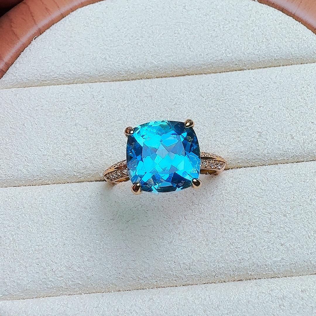 天然S925银精品方形托帕石戒指主石10毫米