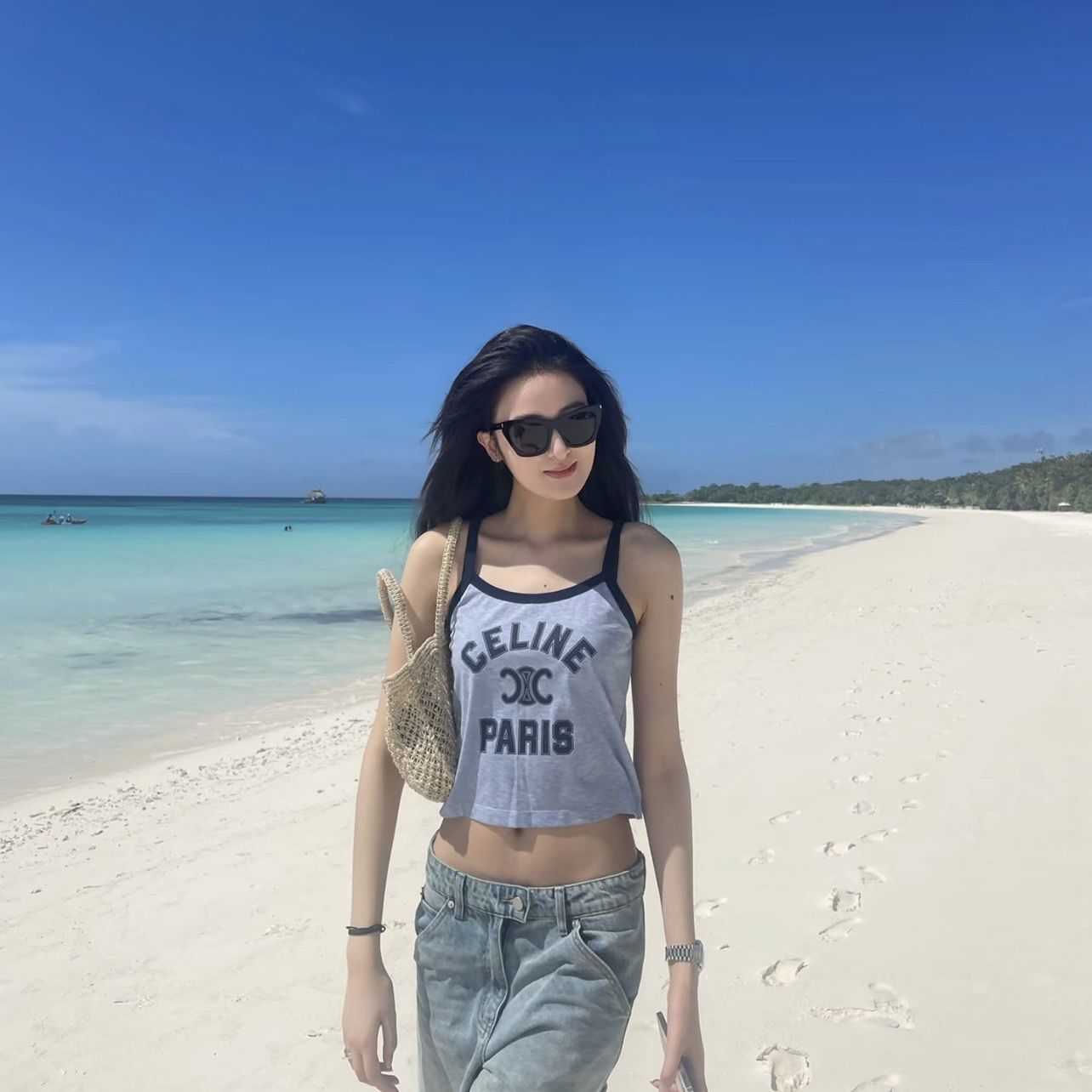 99新 Celine/思琳 AU102 Celine赛琳字母印花背心 L码