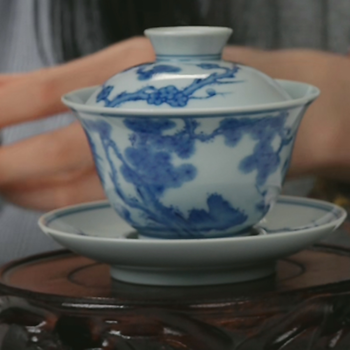 M青花岁寒三友纹三才盖碗