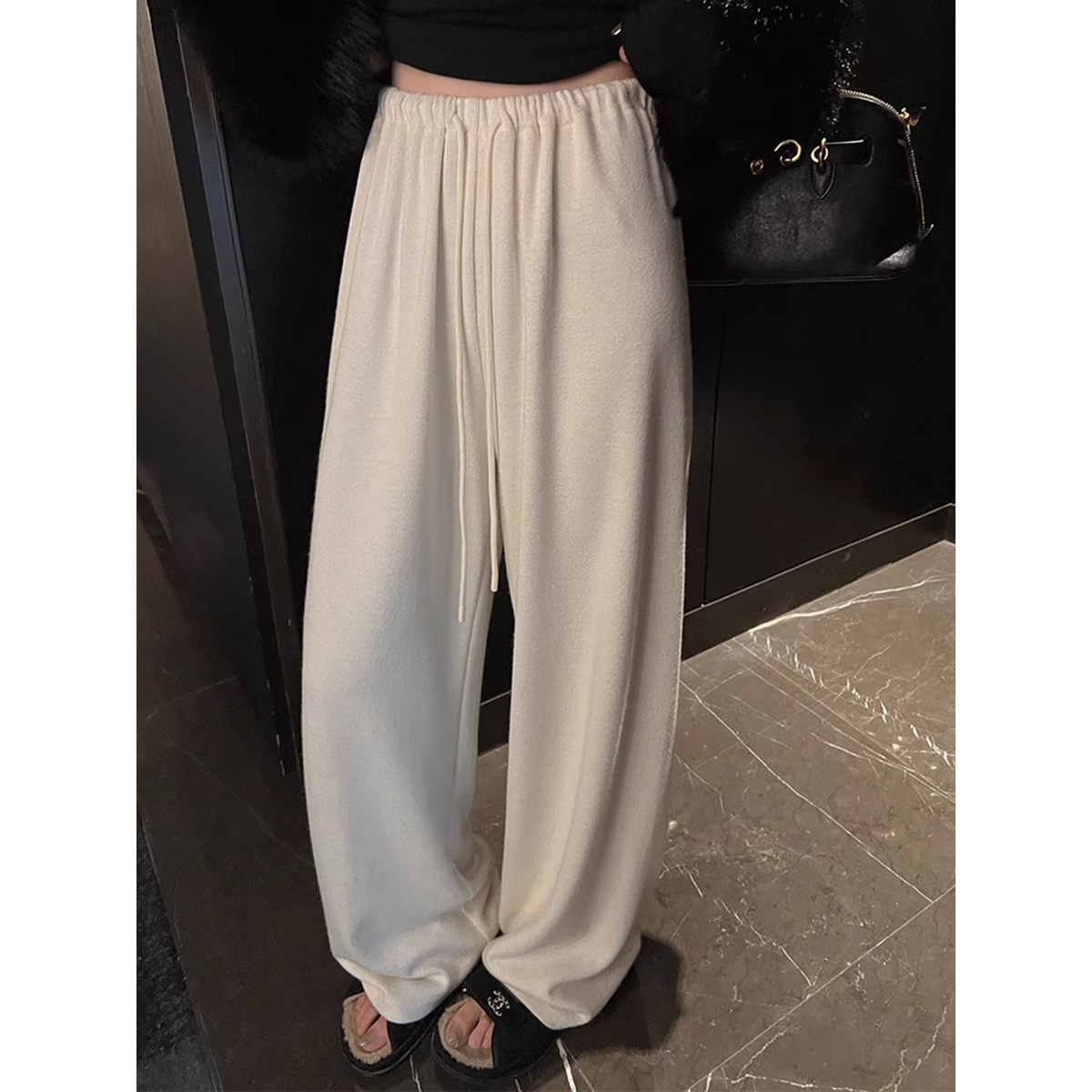 林木木奶芙芙纸片人羊毛复合垂顺懒懒高腰阔腿裤休闲裤百搭直筒女