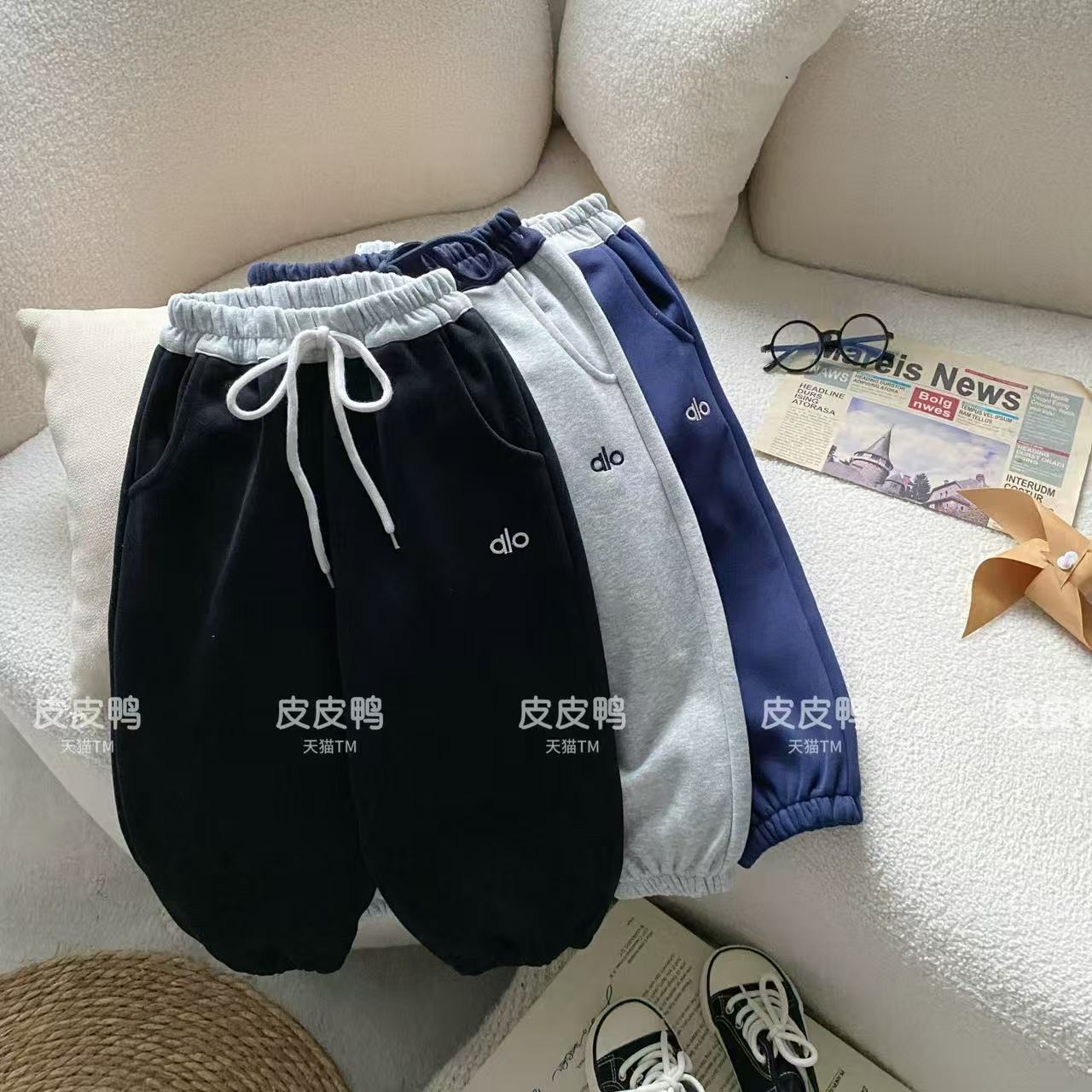 【实体品质】加绒运动裤卫裤休闲韩版拼色男女童同款秋冬新款