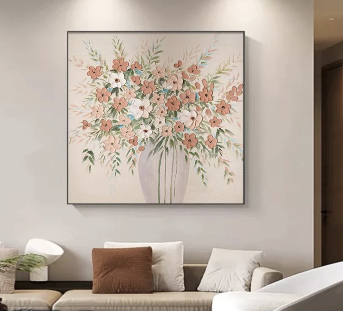 【繁花似锦】手绘砂岩肌理油画方形餐厅装饰画北欧风花卉挂画8080