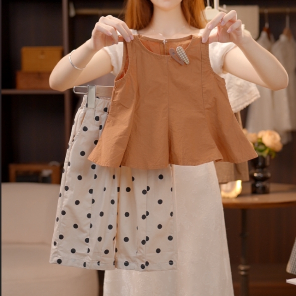 女童2025夏季新款捏褶花边无袖森系轻奢休闲田园百搭甜美