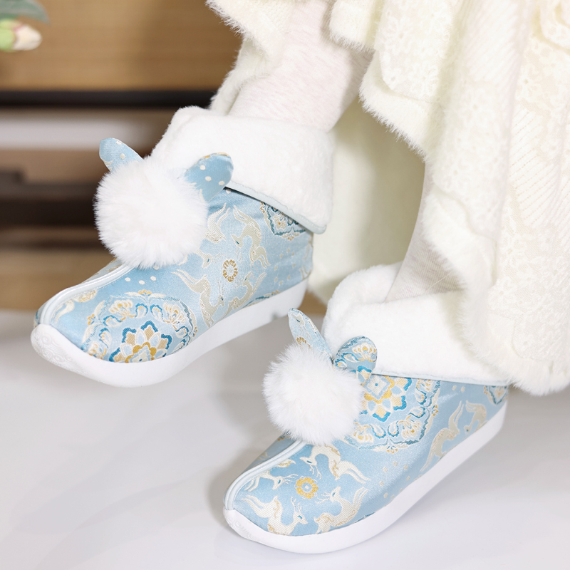 江南朱记加绒汉服靴子【鹿奔奔】秋冬保暖布靴古风布鞋兔兔汉服鞋