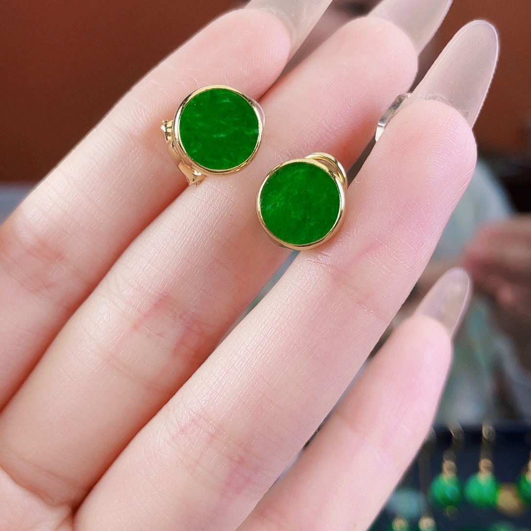 翡翠银S925镶嵌耳饰