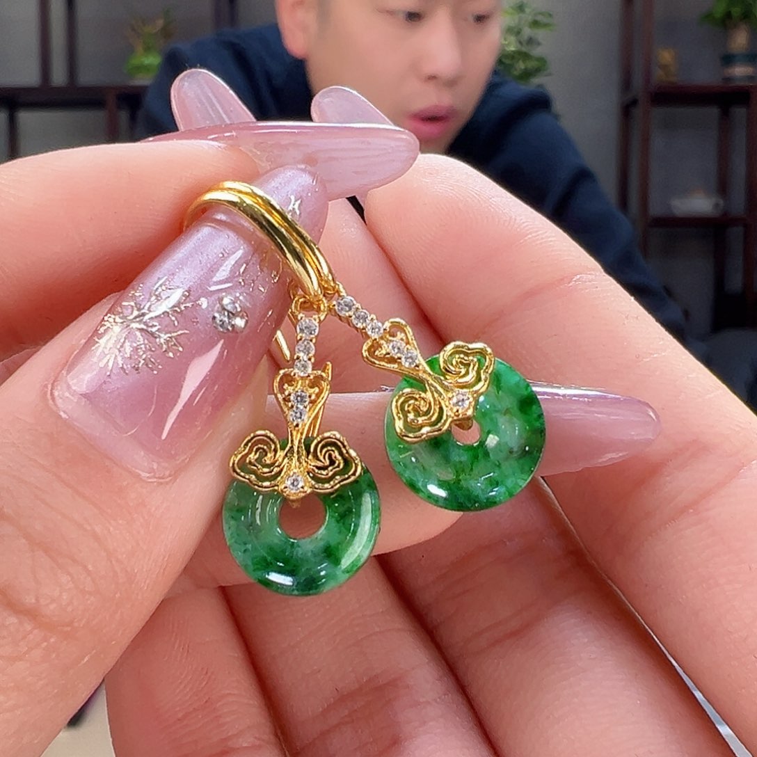 翡翠耳环银S925镶嵌耳环54